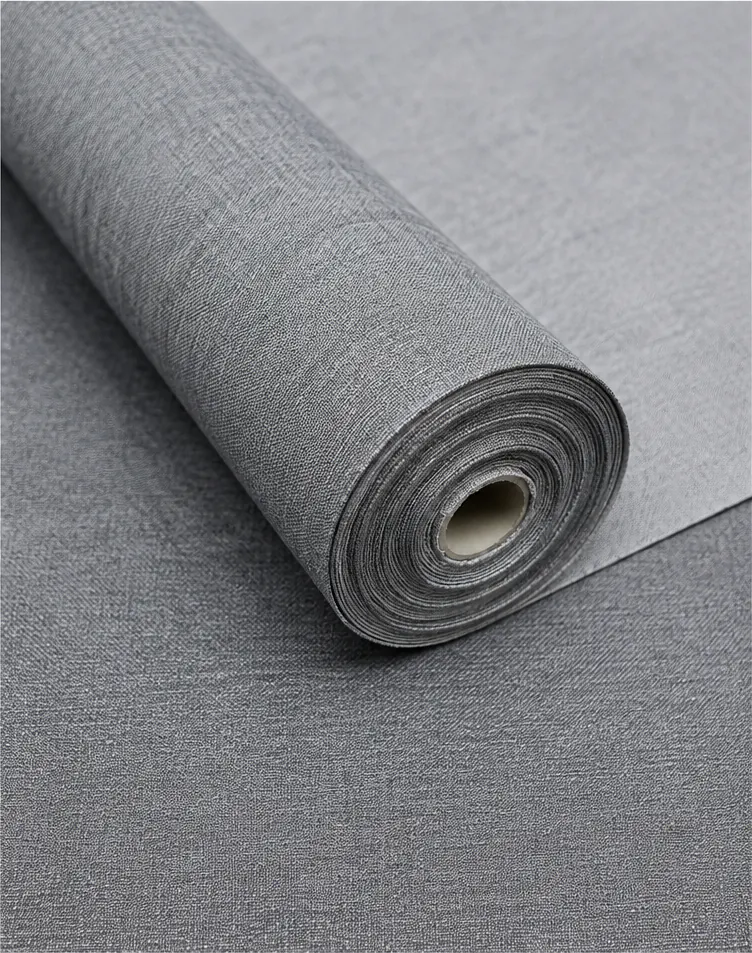 Roll of grey Airjet woven fabric showing its surface and layered edge